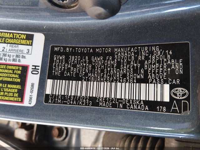 Toyota Corolla S Plus 2015 2T1BURHE5FC246364 Image 9