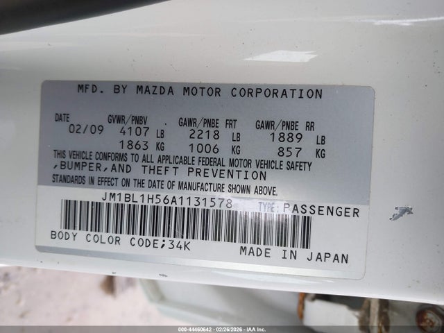 44460642 :رقم المزاد ، JM1BL1H56A1131578 vin ، 2010 Mazda Mazda3 S Grand Touring مزاد بيع
