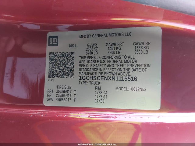 1GCHSCENXN1115516 Chevrolet Colorado 2wd Long Box Lt