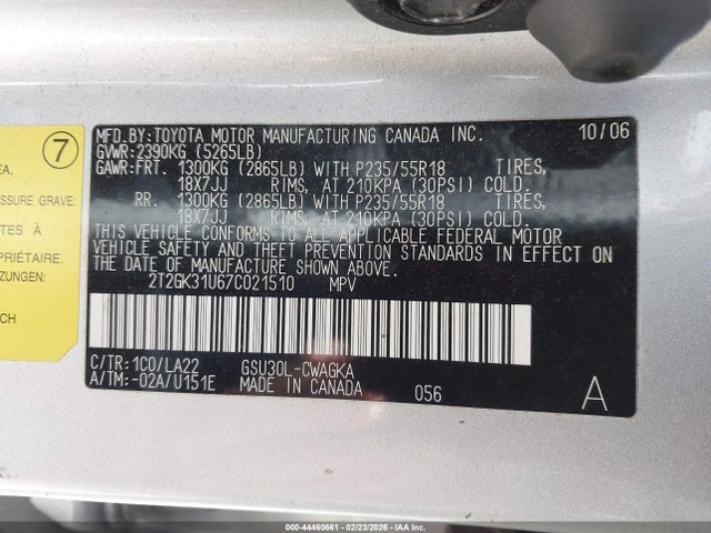 2007 LEXUS RX 350 2T2GK31U67C021510 Photo 8