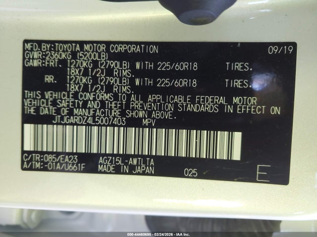 44460695 :رقم المزاد ، JTJGARDZ4L5007403 vin ، 2020 Lexus Nx 300 مزاد بيع