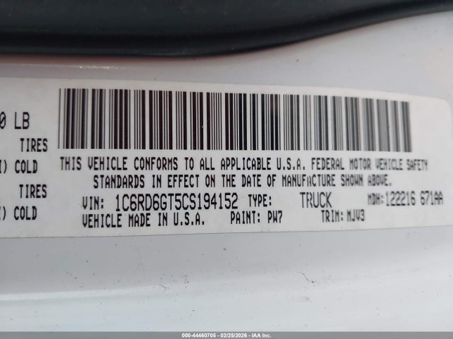 Aukcja sprzedaży 2012 Ram 1500 Slt, vin: 1C6RD6GT5CS194152, numer aukcji: 44460705