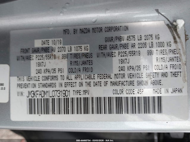 Продаж на аукціоні авто 2020 Mazda Cx-5 Grand Touring, vin: JM3KFADM1L0731901, номер лоту: 44460754