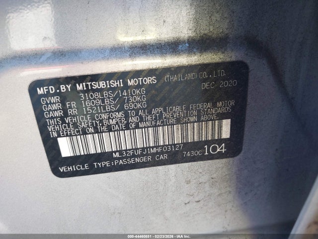 Продаж на аукціоні авто 2021 Mitsubishi Mirage G4 Carbonite Edition/es/le, vin: ML32FUFJ1MHF03127, номер лоту: 44460851