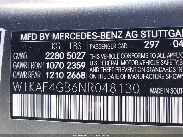 W1KAF4GB6NR048130 Mercedes-Benz C 300 Sedan