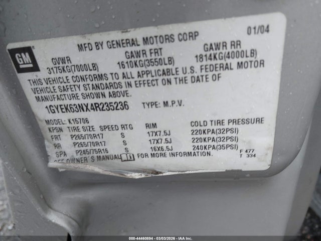 Продаж на аукціоні авто 2004 Cadillac Escalade Standard, vin: 1GYEK63NX4R235236, номер лоту: 44460894