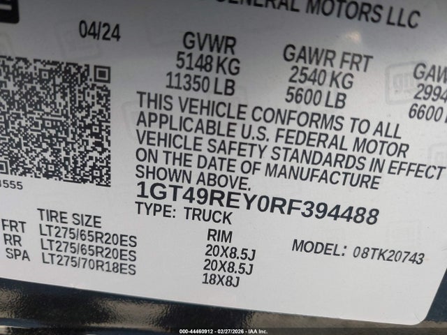 44460912 :رقم المزاد ، 1GT49REY0RF394488 vin ، 2024 Gmc Sierra 2500hd 4wd  Standard Bed Denali مزاد بيع