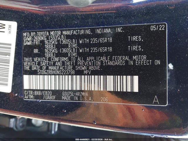 2022 TOYOTA HIGHLANDER 5TDGZRBH0NS223798 Photo 8