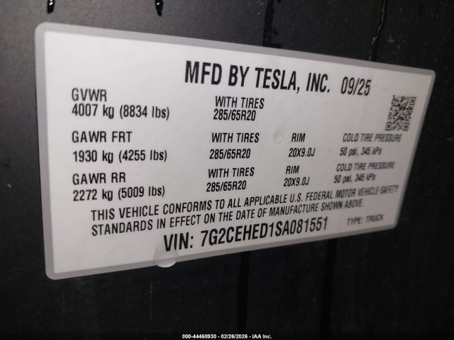 Aukcja sprzedaży 2025 Tesla Cybertruck All-wheel Drive, vin: 7G2CEHED1SA081551, numer aukcji: 44460930
