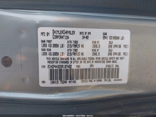Aukcja sprzedaży 2003 Chrysler Town & Country Lx, vin: 2C4GP44333R167422, numer aukcji: 44460943