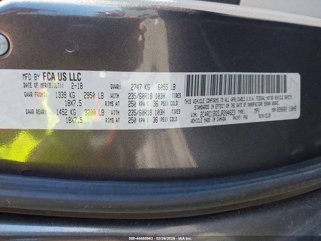 44460963 :رقم المزاد ، 2C4RC1BG5JR204623 vin ، 2018 Chrysler Pacifica Touring L مزاد بيع