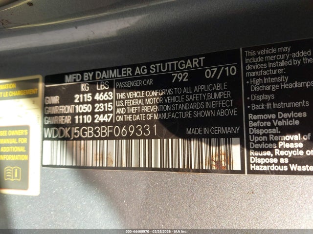 Aukcja sprzedaży 2011 Mercedes-benz E 350, vin: WDDKJ5GB3BF069331, numer aukcji: 44460970