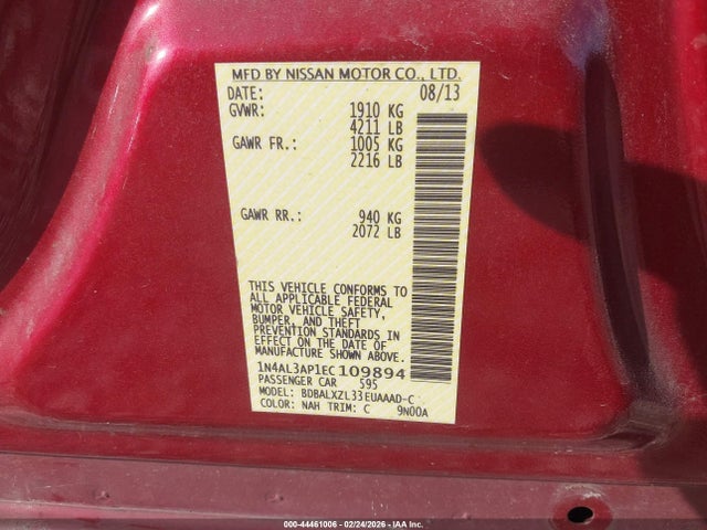 Nissan Altima 2.5 Sl 2014 1N4AL3AP1EC109894 Image 9
