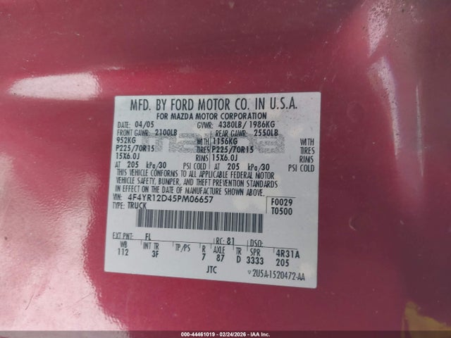 Aukcja sprzedaży 2005 Mazda B2300, vin: 4F4YR12D45PM06657, numer aukcji: 44461019