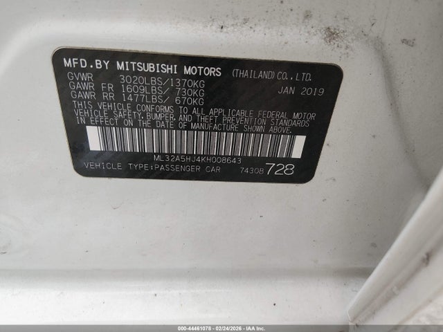 2019 MITSUBISHI MIRAGE ML32A5HJ4KH008643 Photo 8