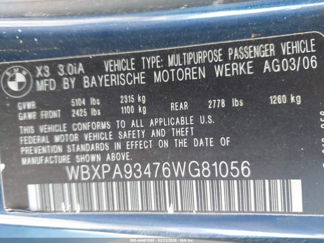 2006 BMW X3 WBXPA93476WG81056 Photo 8