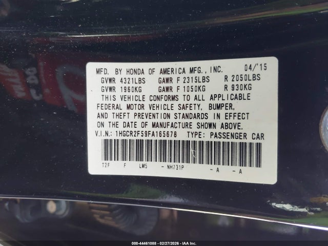 1HGCR2F59FA165678 Honda Accord Sport