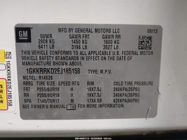 44461112 :رقم المزاد ، 1GKKRRKD2EJ185158 vin ، 2014 Gmc Acadia Slt-1 مزاد بيع