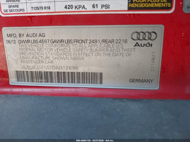 44461125 :رقم المزاد ، WAUKJAFM7DA012696 vin ، 2013 Audi A3 2.0 Tdi Premium مزاد بيع
