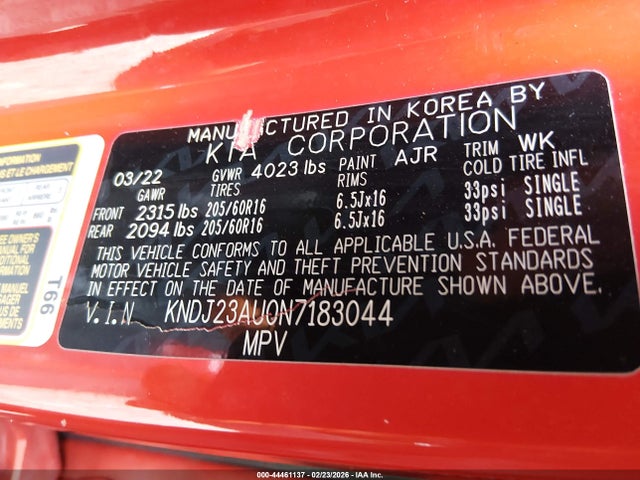 Продажа на аукционе авто 2022 Kia Soul Lx, vin: KNDJ23AU0N7183044, номер лота: 44461137