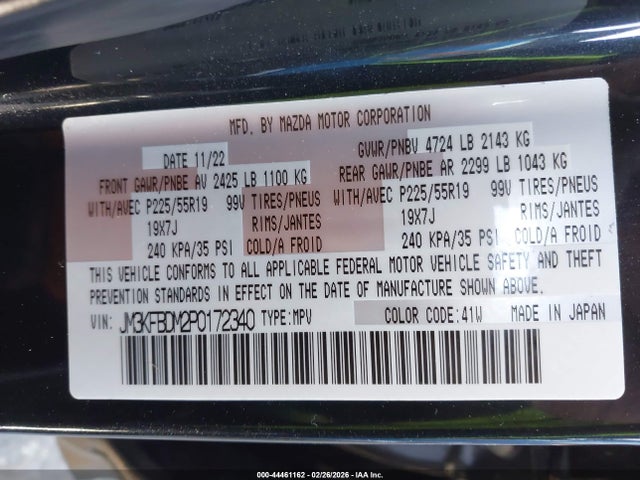 44461162 :رقم المزاد ، JM3KFBDM2P0172340 vin ، 2023 Mazda Cx-5 2.5 S Premium مزاد بيع