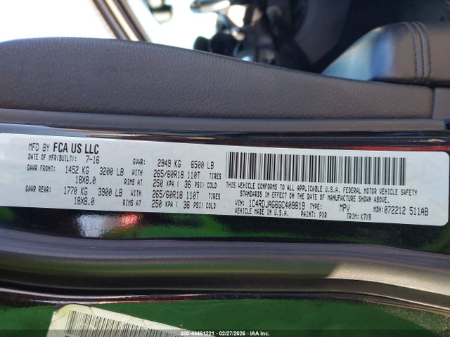 44461221 :رقم المزاد ، 1C4RDJAG6GC409819 vin ، 2016 Dodge Durango Sxt مزاد بيع