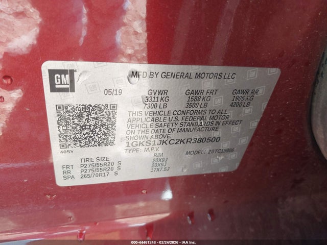 Продажа на аукционе авто 2019 Gmc Yukon Xl Slt Standard Edition, vin: 1GKS1JKC2KR380500, номер лота: 44461248