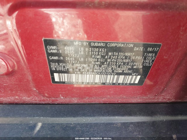 Aukcja sprzedaży 2018 Subaru Outback 2.5i Premium, vin: 4S4BSADCXJ3213790, numer aukcji: 44461290