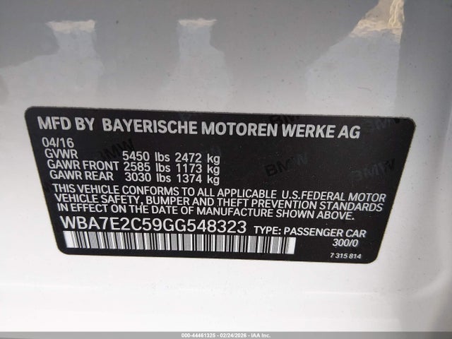 Продажа на аукционе авто 2016 Bmw 740i, vin: WBA7E2C59GG548323, номер лота: 44461325