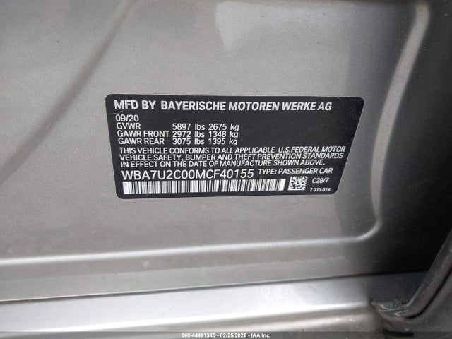 Продаж на аукціоні авто 2021 Bmw 750i Xdrive, vin: WBA7U2C00MCF40155, номер лоту: 44461345