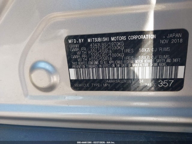 2019 MITSUBISHI OUTLANDER SPORT JA4AR3AU2KU013934 Photo 8