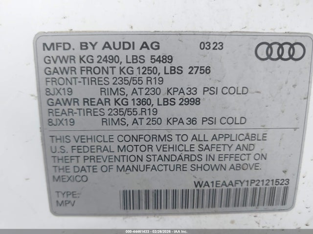 Продаж на аукціоні авто 2023 Audi Q5 Premium Plus 45 Tfsi S Line Quattro, vin: WA1EAAFY1P2121523, номер лоту: 44461433