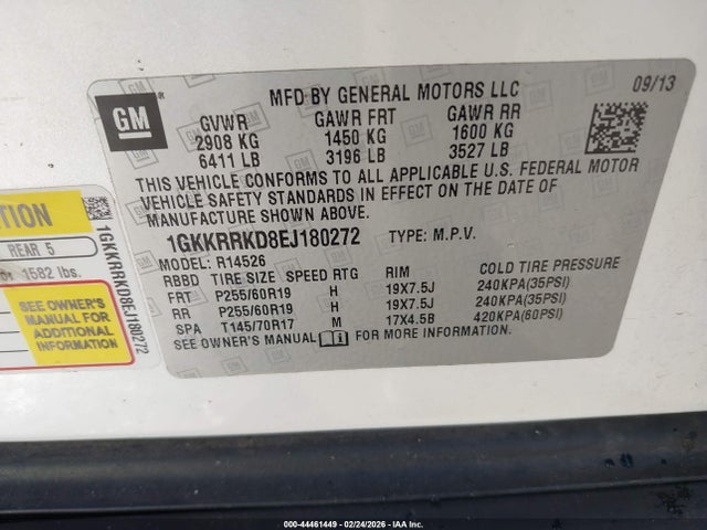 Aukcja sprzedaży 2014 Gmc Acadia Slt-1, vin: 1GKKRRKD8EJ180272, numer aukcji: 44461449