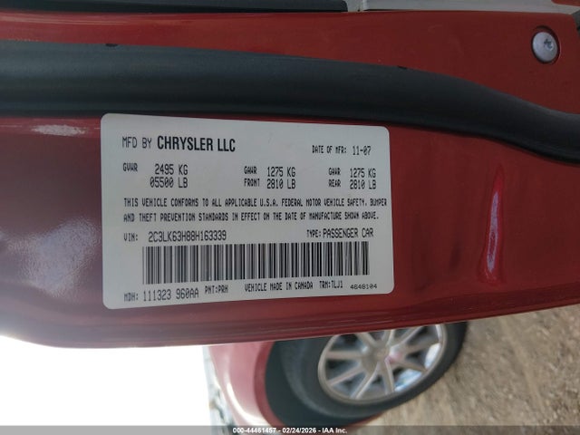 2008 Chrysler 300c მანქანა იყიდება აუქციონზე, vin: 2C3LK63H88H163339, აუქციონის ნომერი: 44461457