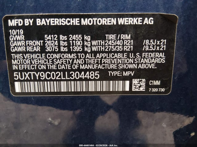Продаж на аукціоні авто 2020 Bmw X3 M40i, vin: 5UXTY9C02LL304485, номер лоту: 44461464
