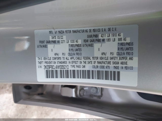 2022 MAZDA MAZDA3 3MZBPBCL4NM305010 Photo 8