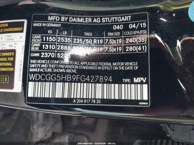 WDCGG5HB9FG427894 Mercedes-Benz GLK 350