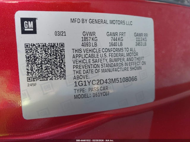 2021 CHEVROLET CORVETTE STINGRAY 1G1YC2D43M5108066 Photo 8