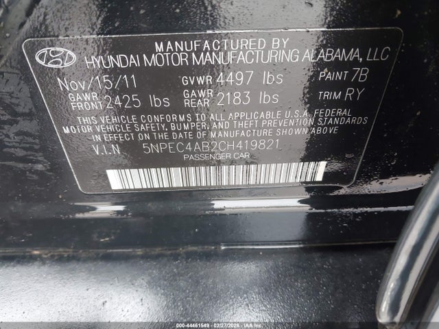 Aukcja sprzedaży 2012 Hyundai Sonata Se 2.0t, vin: 5NPEC4AB2CH419821, numer aukcji: 44461549