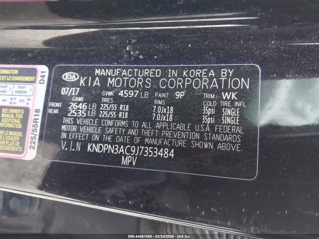 Aukcja sprzedaży 2018 Kia Sportage Ex, vin: KNDPN3AC9J7353484, numer aukcji: 44461560