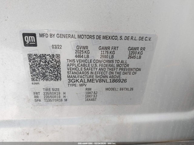Aukcja sprzedaży 2022 Gmc Terrain Fwd Sle, vin: 3GKALMEV8NL186926, numer aukcji: 44461595