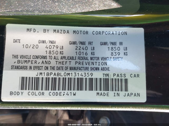 Aukcja sprzedaży 2021 Mazda Mazda3 Select, vin: JM1BPABL0M1314359, numer aukcji: 44461597
