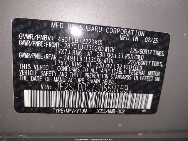 Продаж на аукціоні авто 2025 Subaru Forester Premium, vin: JF2SLDBC7SH559159, номер лоту: 44461641