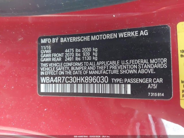 Aukcja sprzedaży 2017 Bmw 430i, vin: WBA4R7C30HK896030, numer aukcji: 44461644