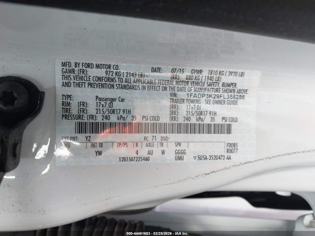 44461683 :رقم المزاد ، 1FADP3K29FL358286 vin ، 2015 Ford Focus Se مزاد بيع