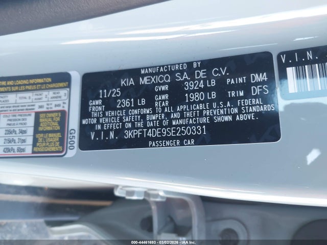 Aukcja sprzedaży 2025 Kia K4 Lxs, vin: 3KPFT4DE9SE250331, numer aukcji: 44461693