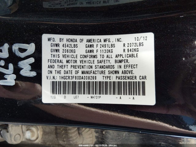 Aukcja sprzedaży 2013 Honda Accord Touring, vin: 1HGCR3F90DA008269, numer aukcji: 44461701