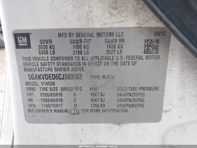 Aukcja sprzedaży 2012 Buick Enclave Premium, vin: 5GAKVDED6CJ389563, numer aukcji: 44461733