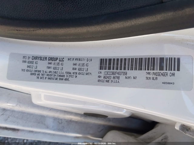 2015 Chrysler 200 S მანქანა იყიდება აუქციონზე, vin: 1C3CCCBB2FN537358, აუქციონის ნომერი: 44461752