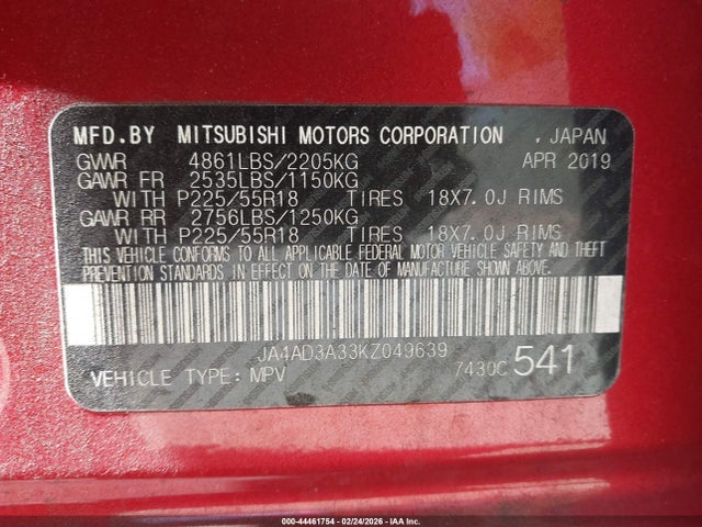 2019 MITSUBISHI OUTLANDER JA4AD3A33KZ049639 Photo 8